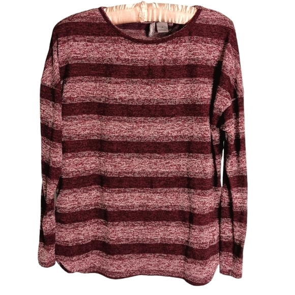 New Directions Blouse Shirt Top Large Marled Long Sleeve Stripe Burgundy Red - Picture 1 of 3